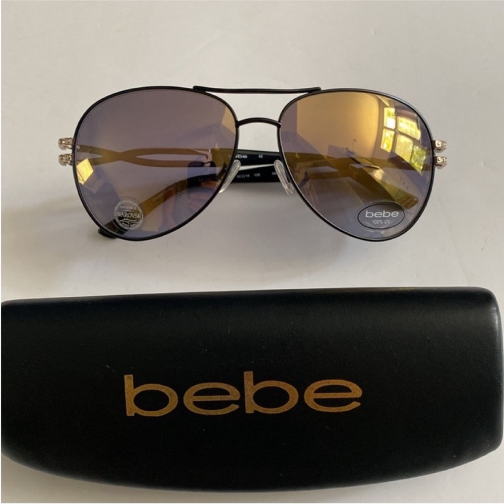 SOLD Bebe Sunglasses Double Bridge Aviator Swarovski Crystals Sunglasses New